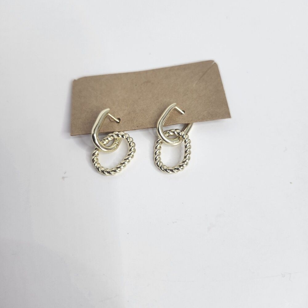 Sterling Silver With Gold Tone Overlay Hoop Dangle Earrings